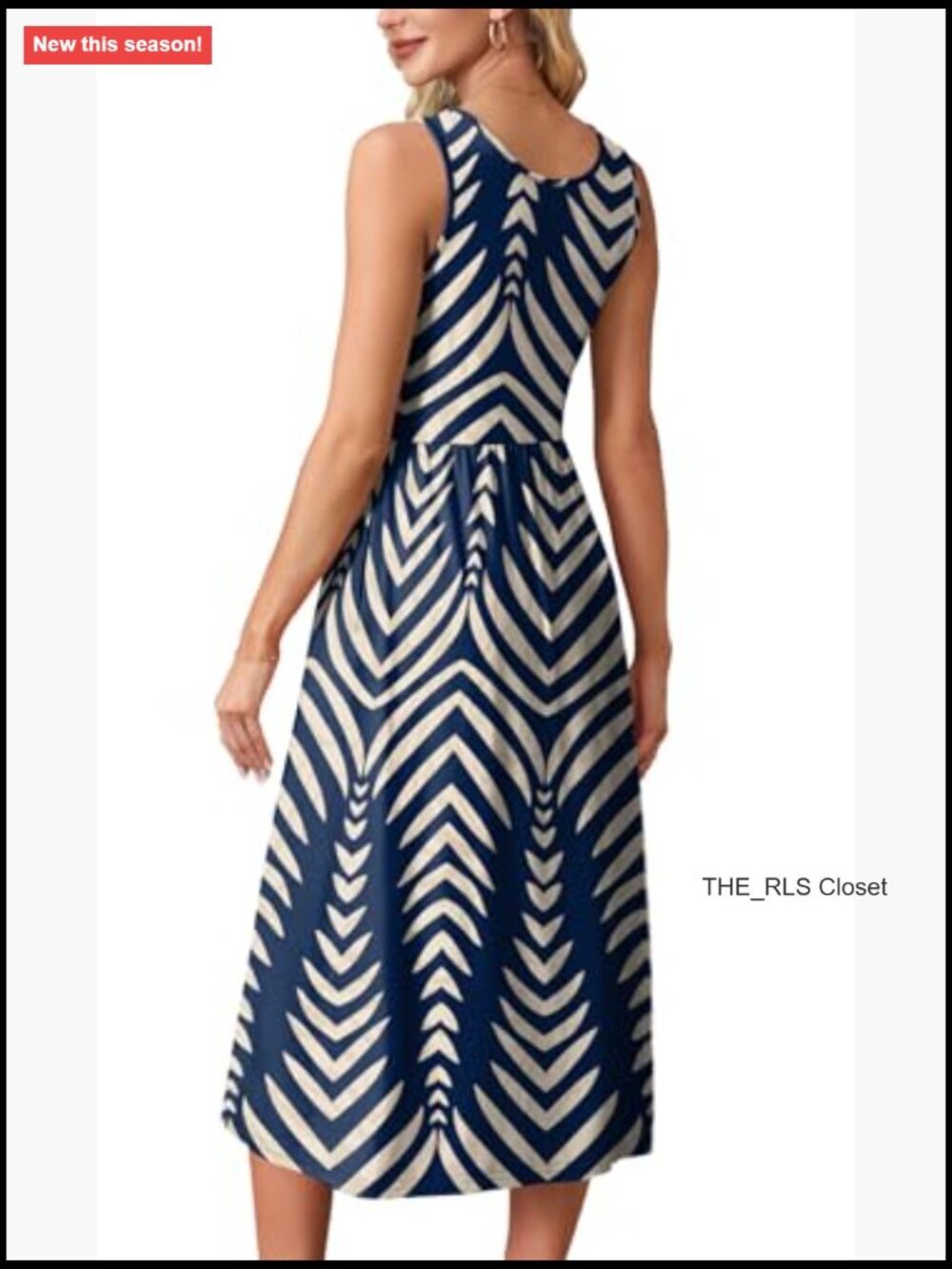 Flowy Casual Midi Dress with Pockets, Scoop Neck, Sleeveless - Picture 5 of 7
